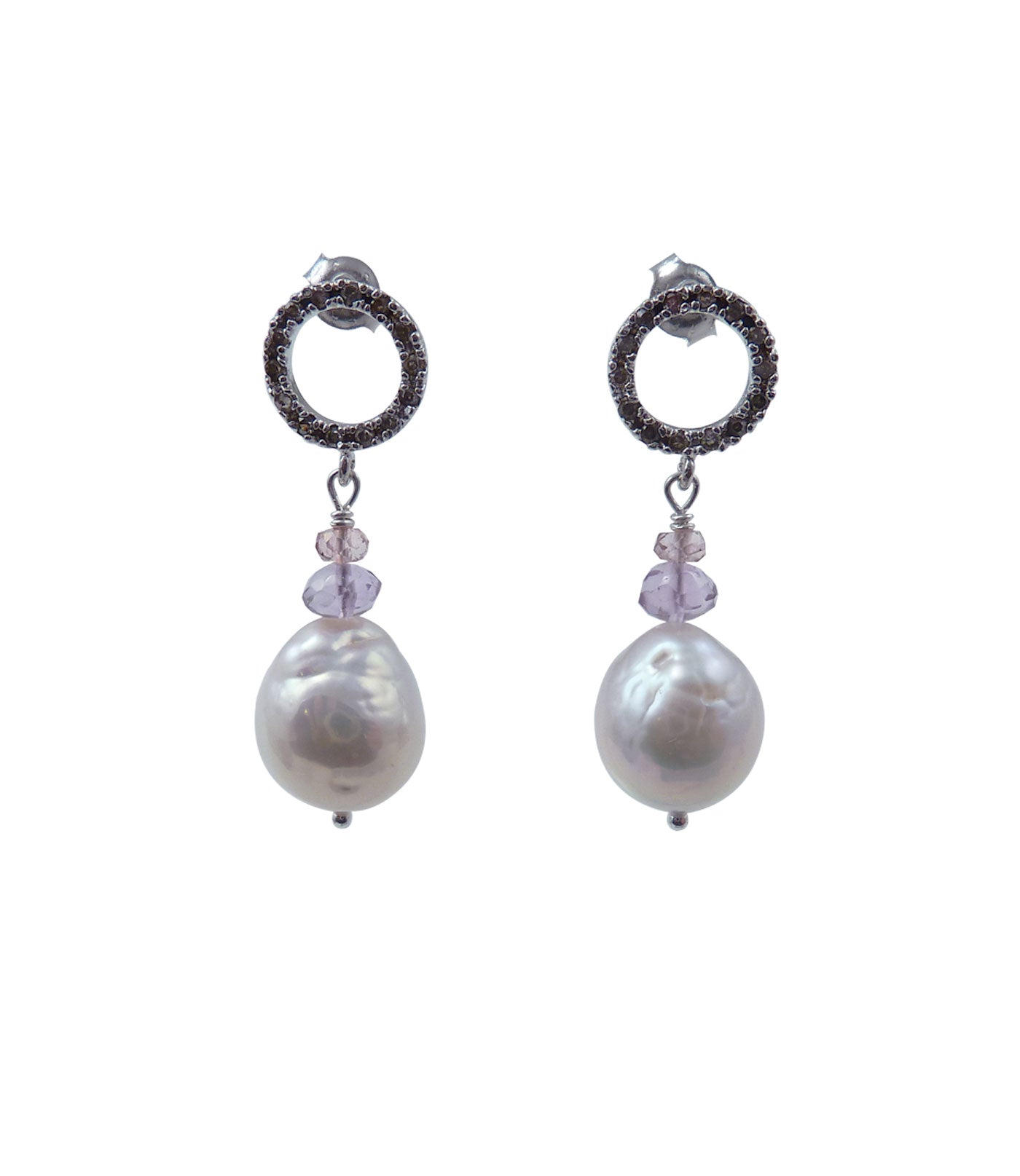Stunning white pearl earrings featuring cultured freshwater Chinese Kasumi pearls.  Contemporary unique pearl jewelry