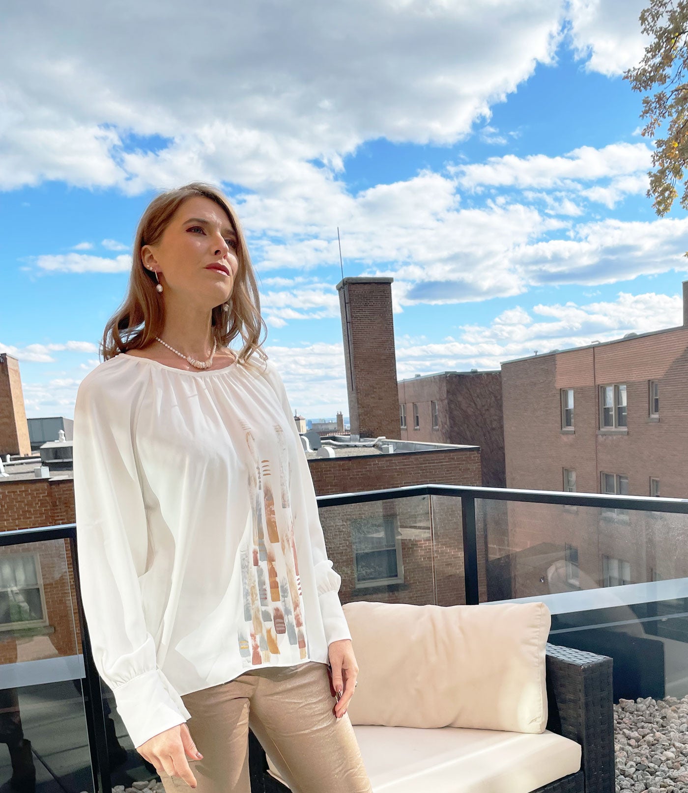 Stylish pearl necklace with white keshi pearls designed and created by Jewelry Olga Montreal Canada