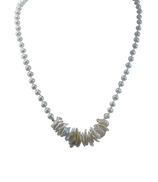 Stylish pearl necklace for everyday wear designed and created by Jewelry Olga Montreal Canada