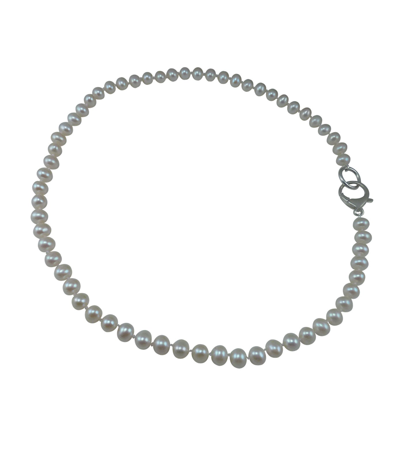 Stylish white mens pearl necklace features lustrous white freshwater pearls