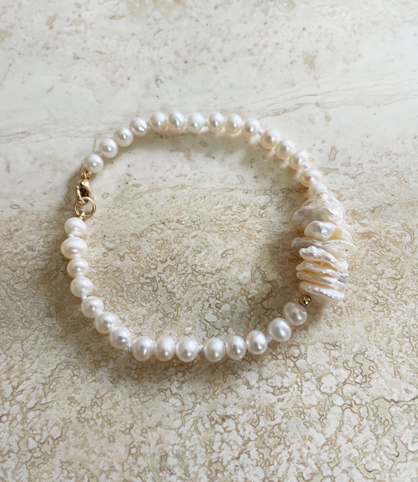 Trendy small pearl bracelet with GF findings designed and created by Jewelry Olga Montreal Canada