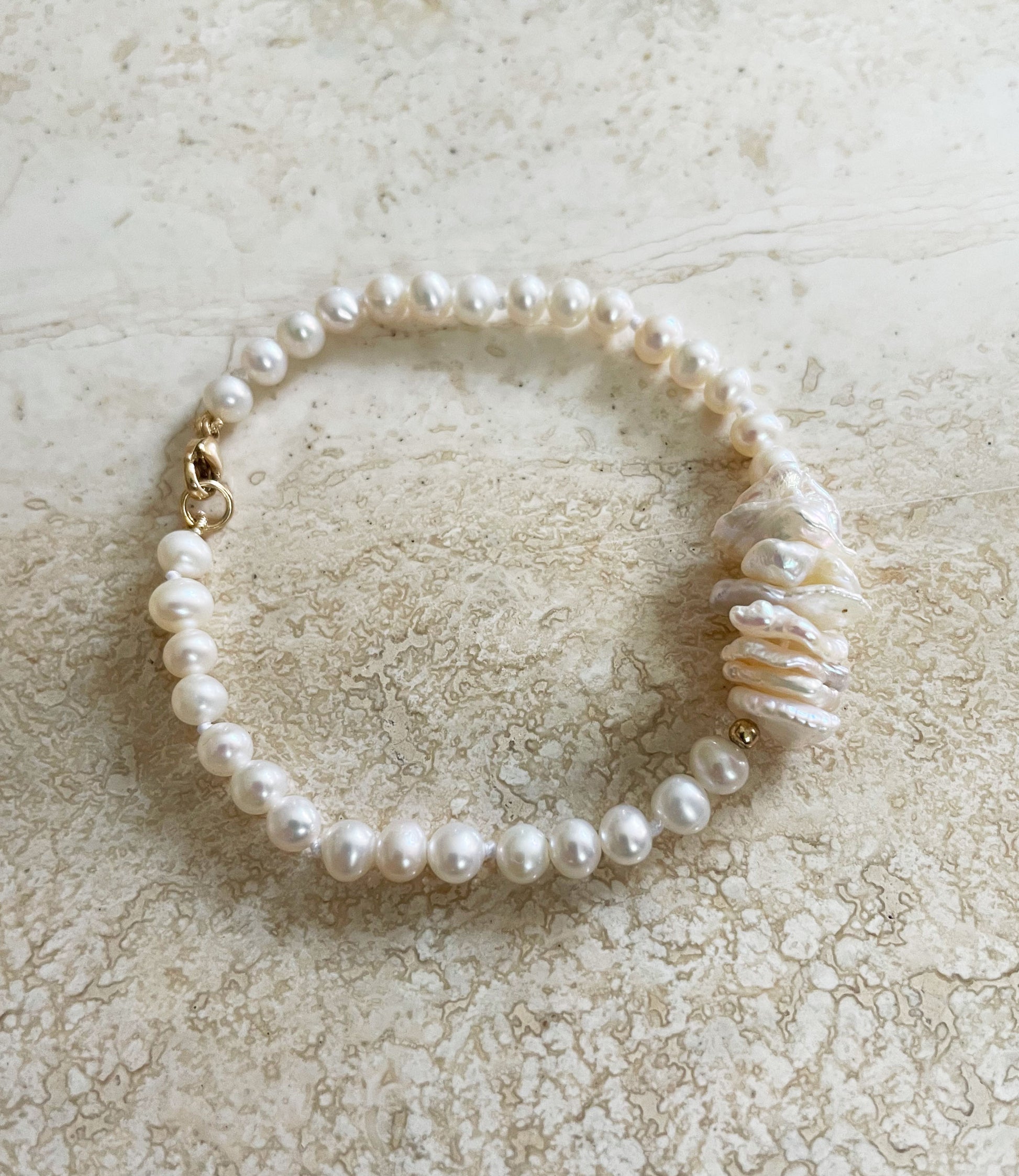 Trendy small pearl bracelet with GF findings designed and created by Jewelry Olga Montreal Canada