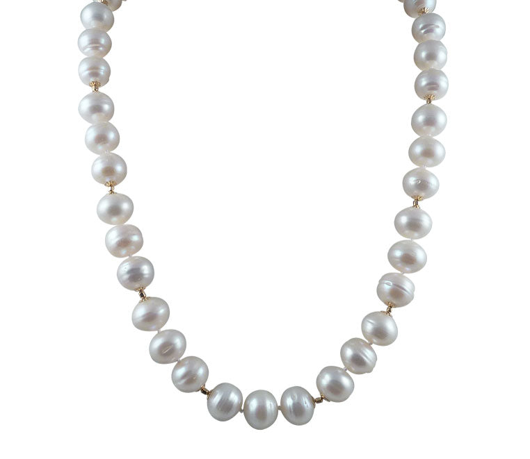 Trendy white pearl necklace featuring freshwater baroque pearls.  Contemporary elegant pearl jewelry.  