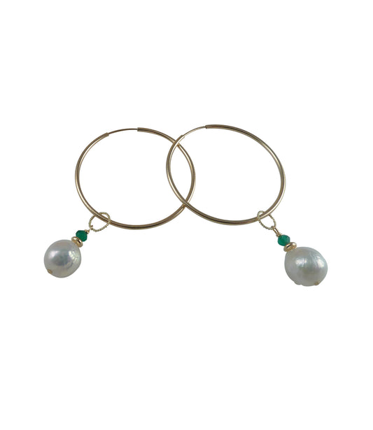 Versatile hoop pearl earrings featuring freshwater Chinese Kasumi pearls