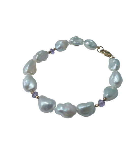 White keshi pearl bracelet with amethyst