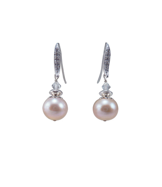 Trendy dangling pink pearl earrings