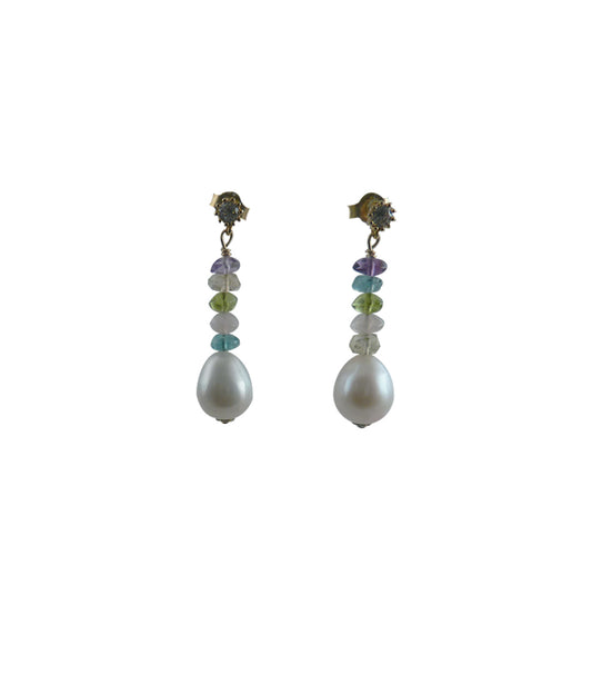 Dangling white pearl earrings