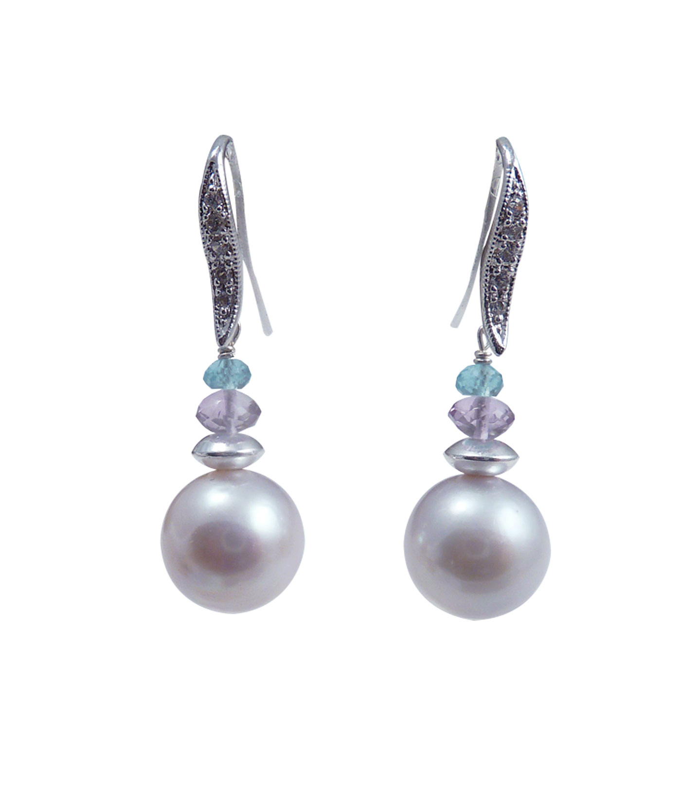 Pearl earrings silvery-grey Chinese Kasumi pearls. Modern pearls