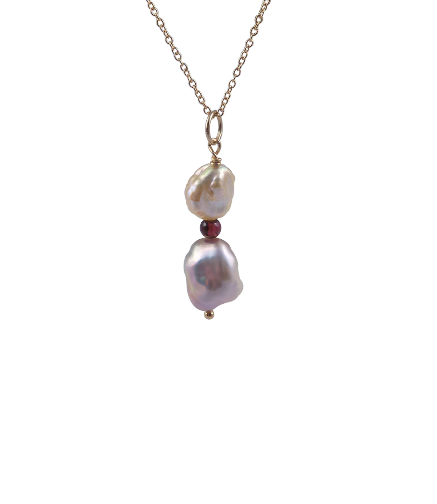 Multicolored keshi pearl jewelry pendant with garnet