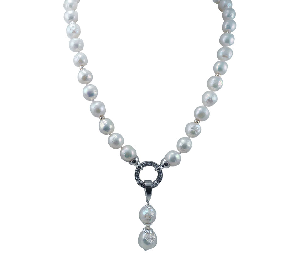 Pearl necklace big white Chinese Kasumi pearls. Modern pearl jewelry