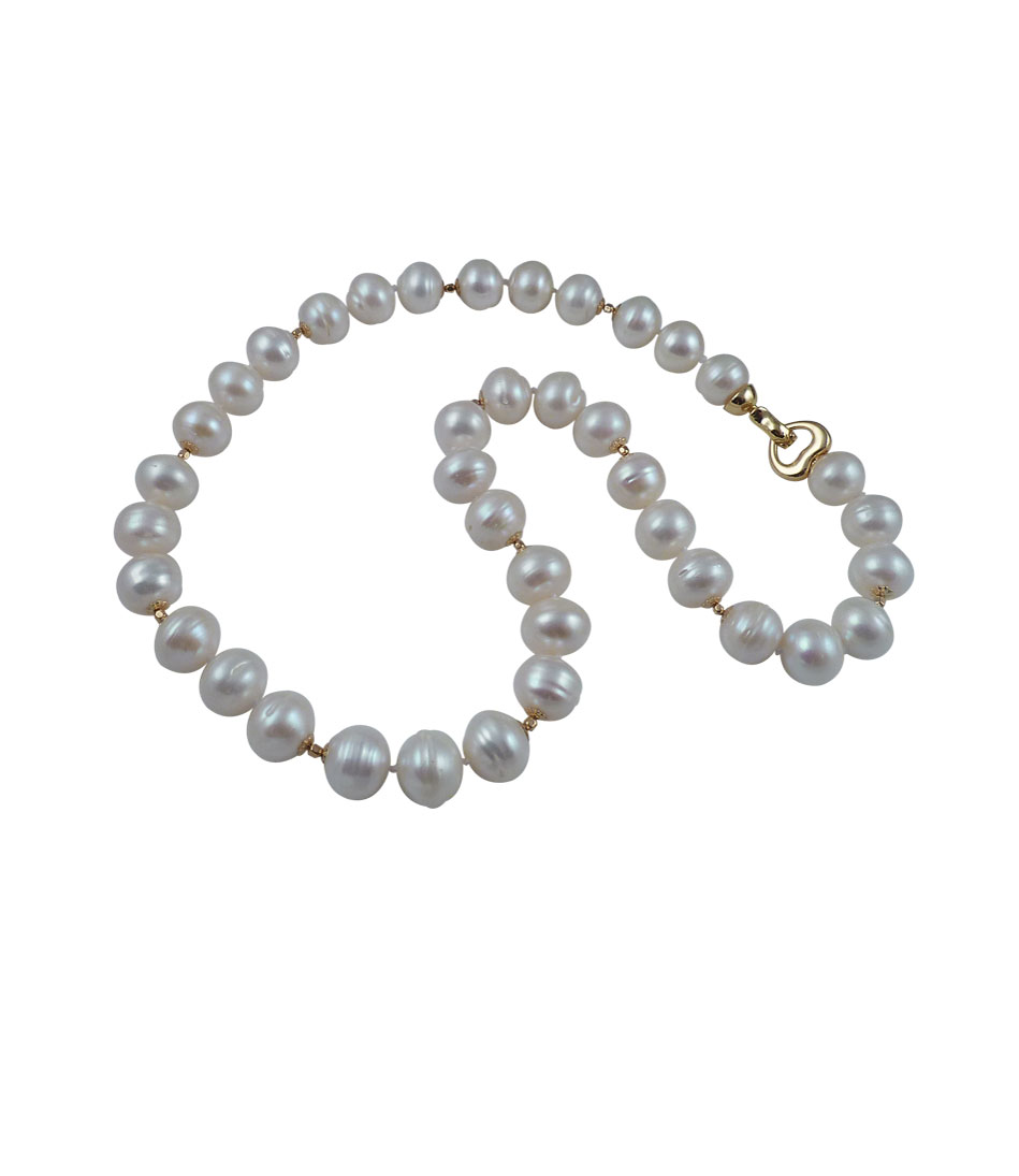 White pearl necklace big freshwater pearls. Modern pearl jewelry
