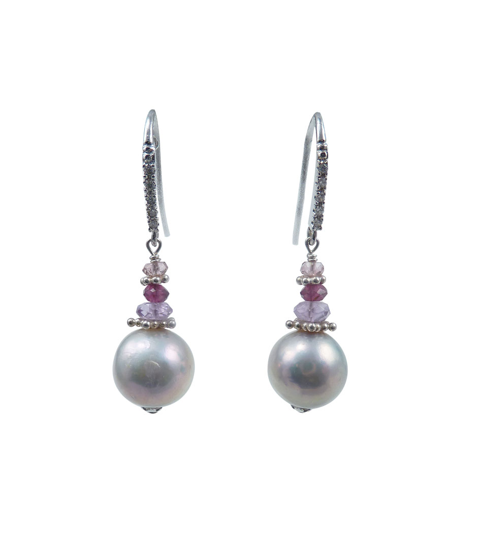 grey pearl earrings and bracelet