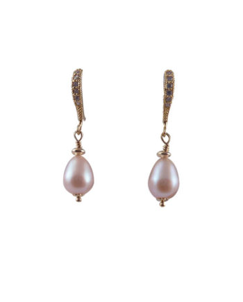 Delicate pink dangling pearl earrings designed and created in Montreal Canada