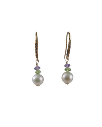 Stylish contemporary dangling pearl earrings. Designed and created by Jewelry Olga Montreal Canada