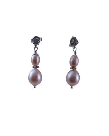 Delicate dangling pink pearl earrings designed and created by Jewelry Olga Montreal Canada