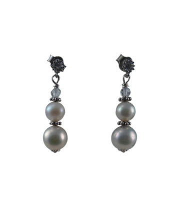 White pearl dangling earrings designed and created in Montreal Canada