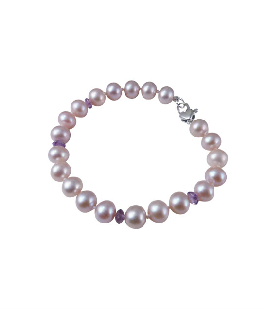 Contemporary pink lavender pearl bracelet designed and created by Jewelry Olga Montreal Canada