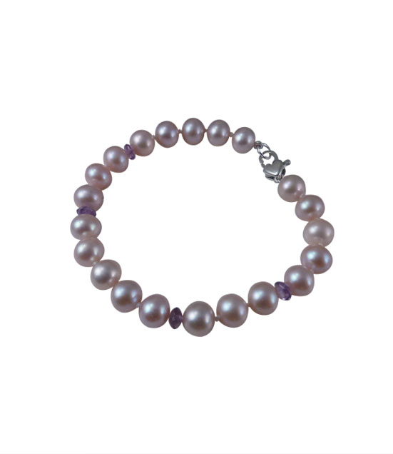 Contemporary pink lavender pearl bracelet designed and created by Jewelry Olga Montreal Canada