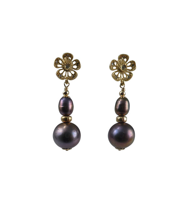 Gorgeous "black" pearl earrings designed and created by Jewelry Olga Montreal Canada