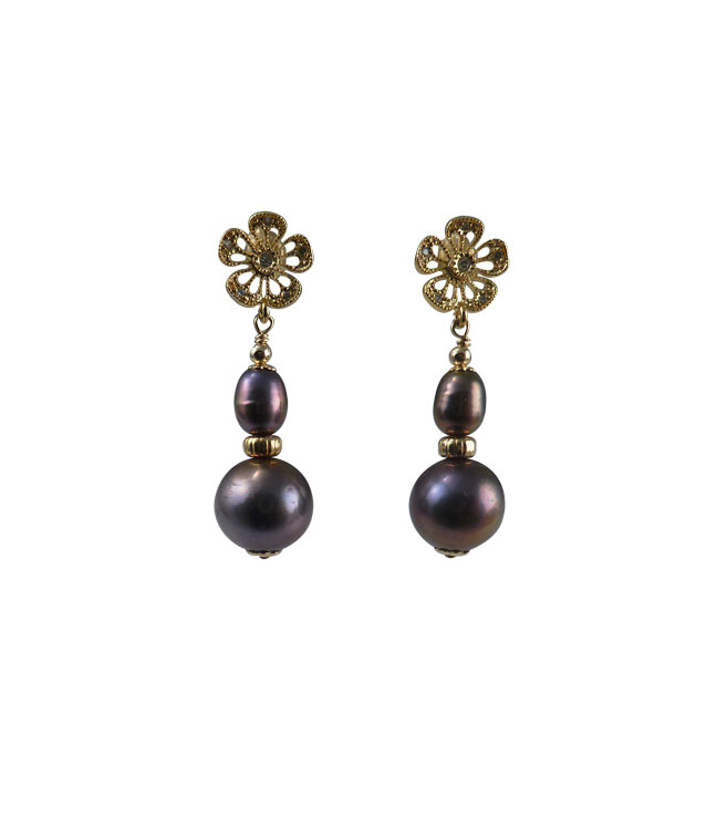 Gorgeous "black" pearl earrings designed and created by Jewelry Olga Montreal Canada