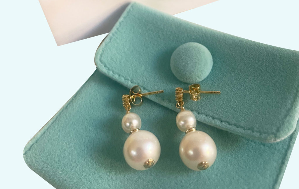 Custom white pearl earrings designed and created by Jewelry Olga Montreal Canada