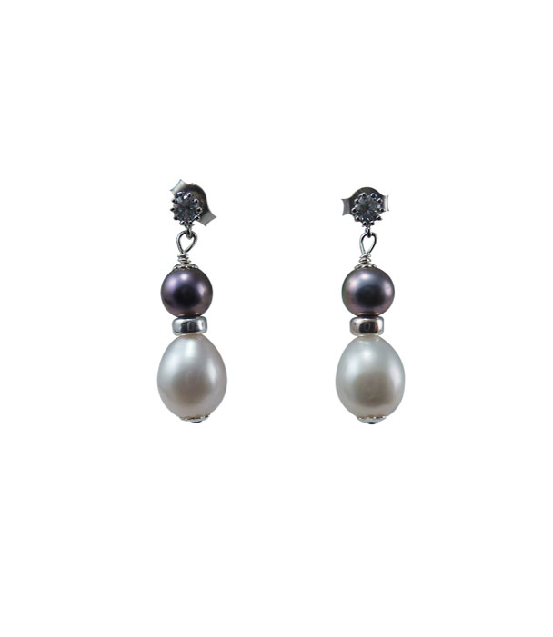 Everyday white and black pearl earrings. Designed and created by Jewelry Olga Montreal Canada