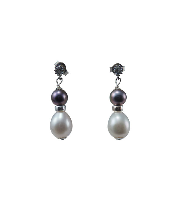 Everyday white and black pearl earrings. Designed and created by Jewelry Olga Montreal Canada