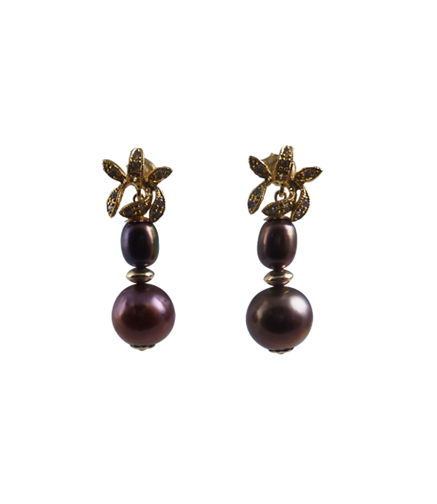 Sumptous black pearl earrings with freshwater black pearls. Designed and created by Jewelry Olga Montreal Canada